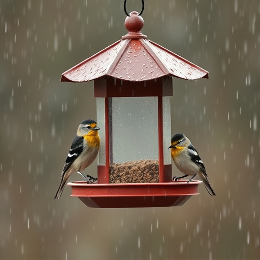 Sturdy weatherproof bird feeder in rain