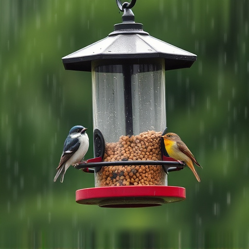 Sturdy weatherproof bird feeder in rain