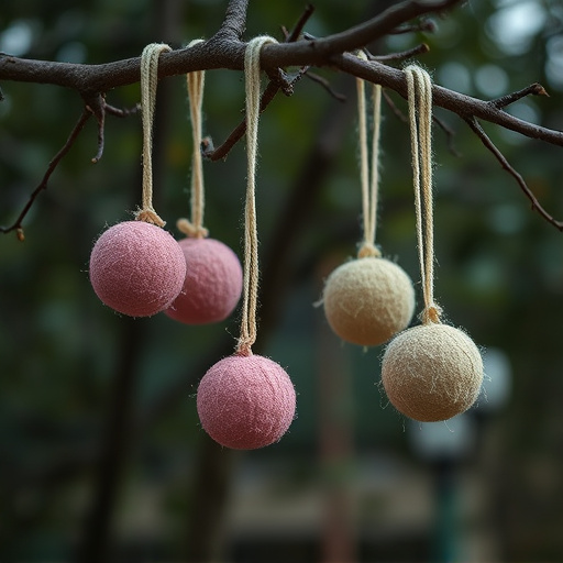 Suet balls dangling from tree branch