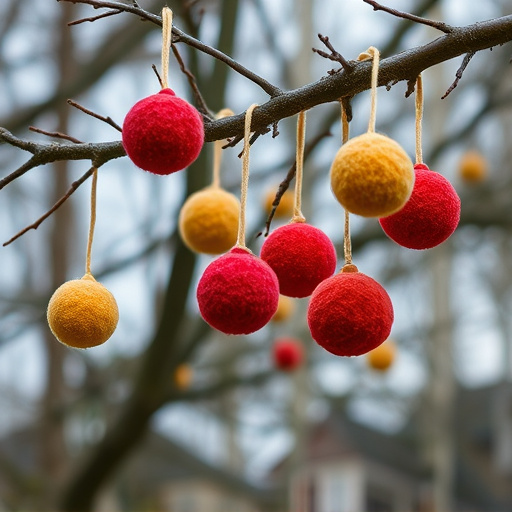 Suet balls dangling from tree branch