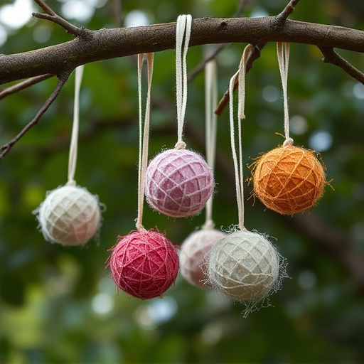 Suet balls dangling from tree branch