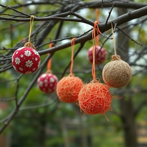 Suet balls hanging from tree branches
