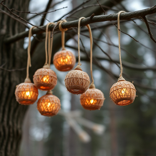 Suet balls hanging from tree branches