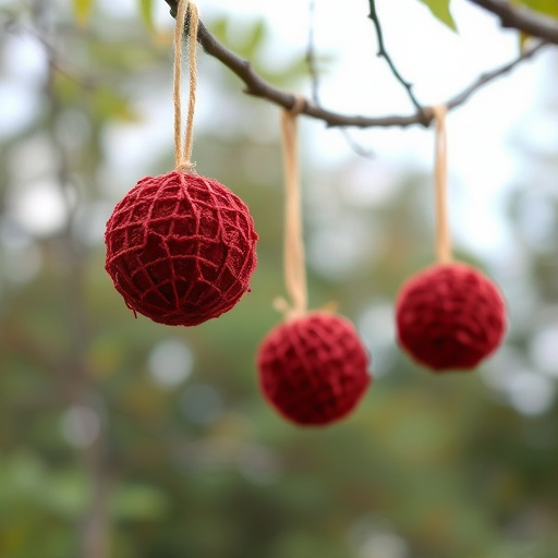 Suet balls hanging from tree branches