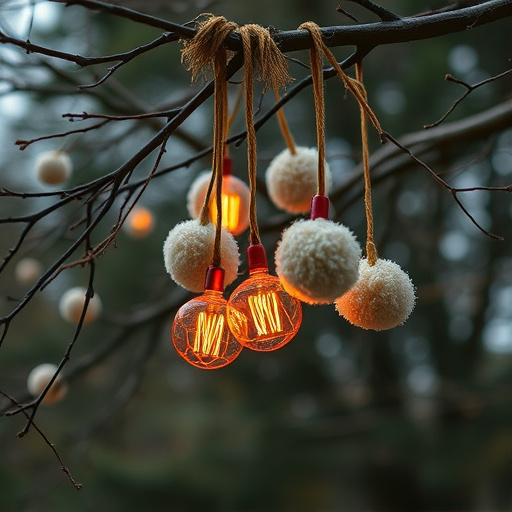 Suet balls hanging from tree branches