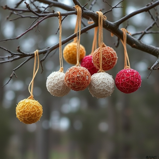 Suet balls hanging from tree branches