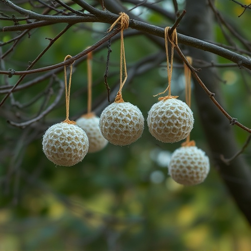 Suet balls hanging from tree branches