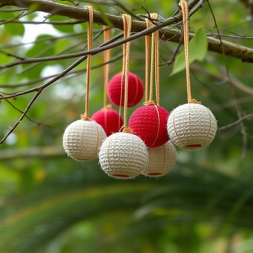 Suet balls hanging from tree branches