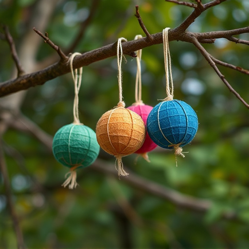 Suet balls hanging on tree branch