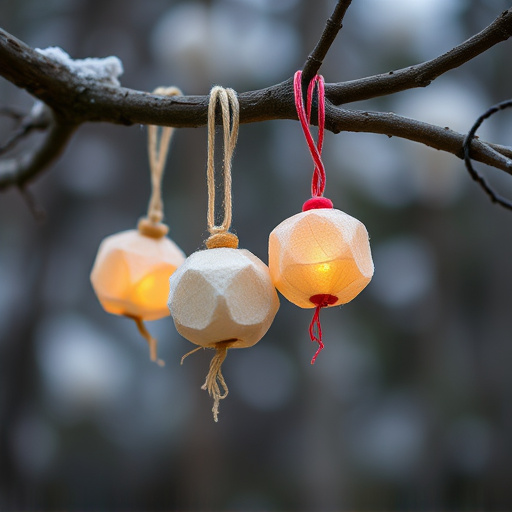 Suet balls hanging on tree branch