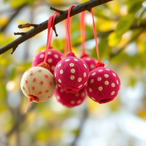 Suet balls hanging on tree branch