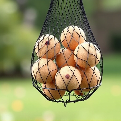 Suet balls in mesh feeder hanging