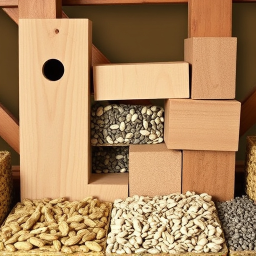 Suet blocks and seed mix displayed