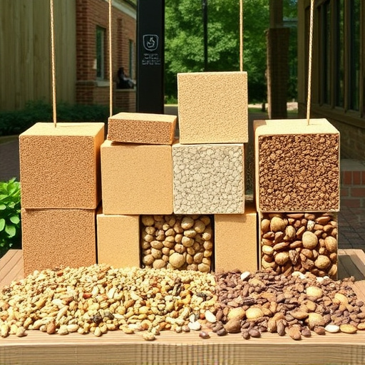 Suet blocks and seed mix displayed