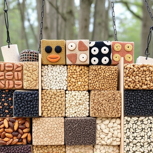 Suet blocks and seed mix displayed
