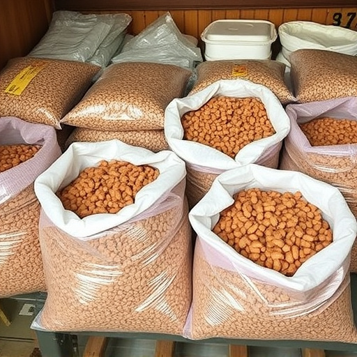 Suet pellets in large storage bags