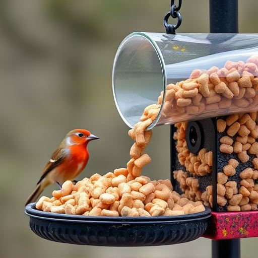 Suet pellets poured into bird feeder