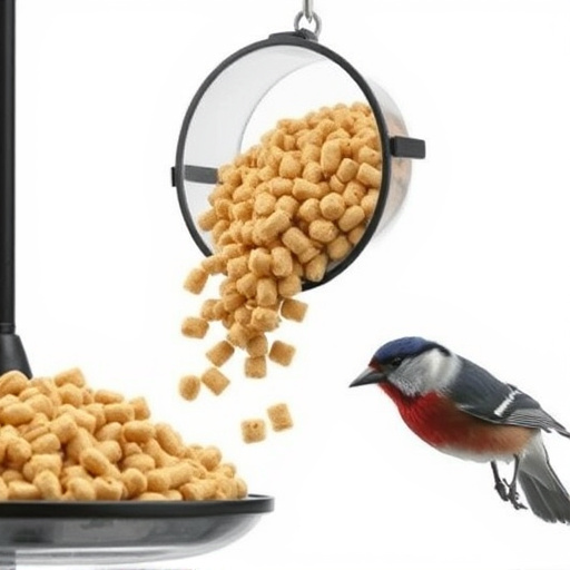 Suet pellets poured into bird feeder