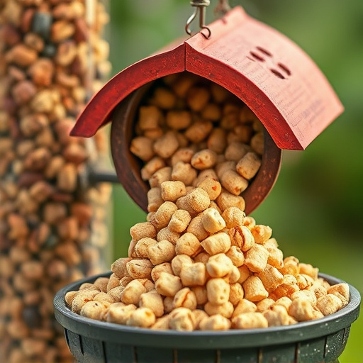Suet pellets poured into bird feeder