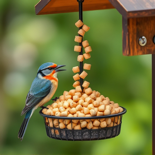 Suet pellets poured into bird feeder