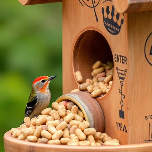 Suet pellets poured into bird feeder