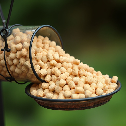 Suet pellets poured into bird feeder