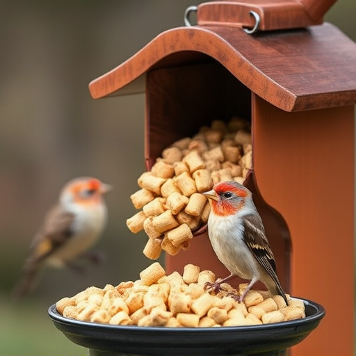 Suet pellets poured into bird feeder
