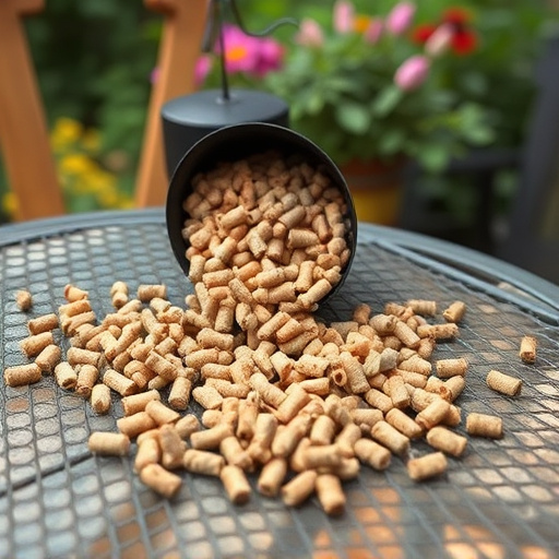 Suet pellets scattered on garden table