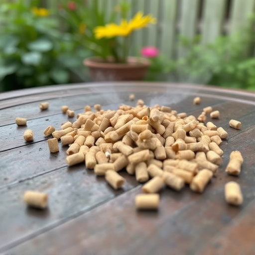 Suet pellets scattered on garden table