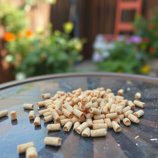 Suet pellets scattered on garden table
