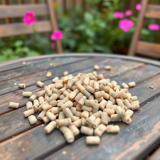 Suet pellets scattered on garden table