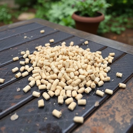 Suet pellets scattered on garden table