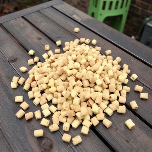 Suet pellets scattered on garden table