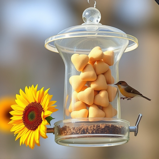 Sunflower hearts in clear plastic bird feeder
