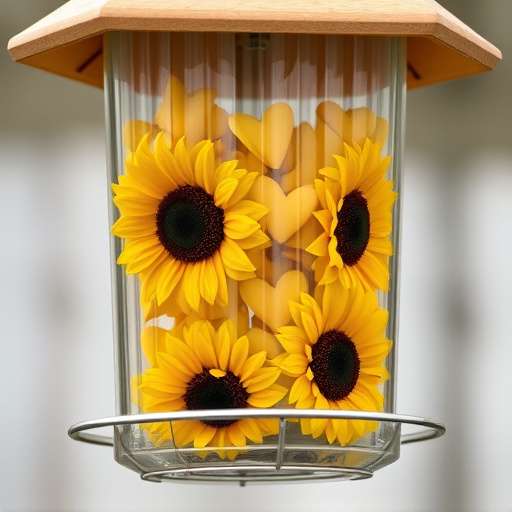 Sunflower hearts in clear plastic bird feeder