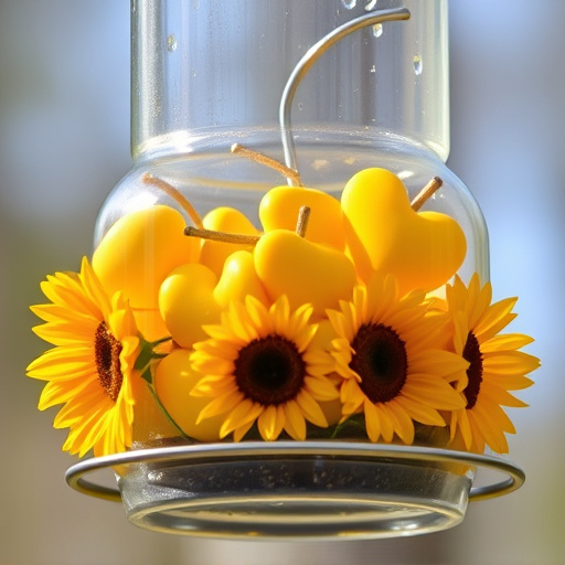 Sunflower hearts in clear plastic bird feeder