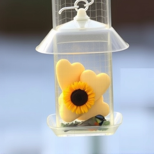 Sunflower hearts in clear plastic bird feeder