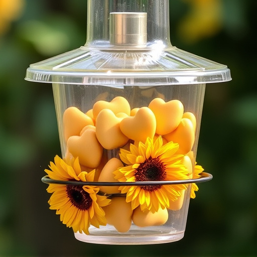 Sunflower hearts in clear plastic bird feeder