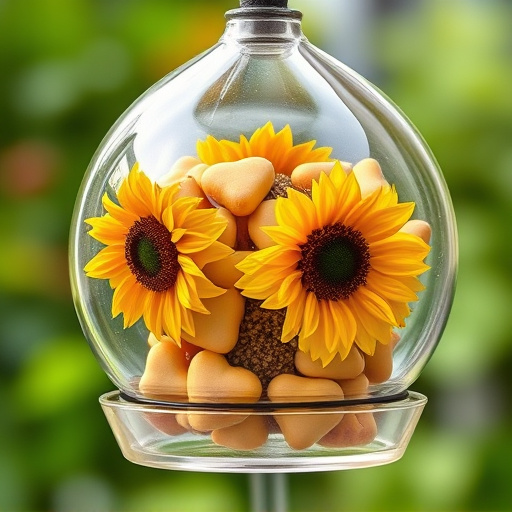 Sunflower hearts in clear plastic bird feeder