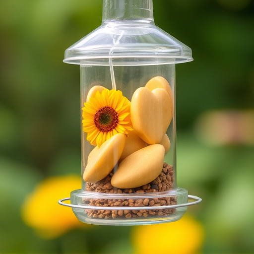 Sunflower hearts in clear plastic bird feeder