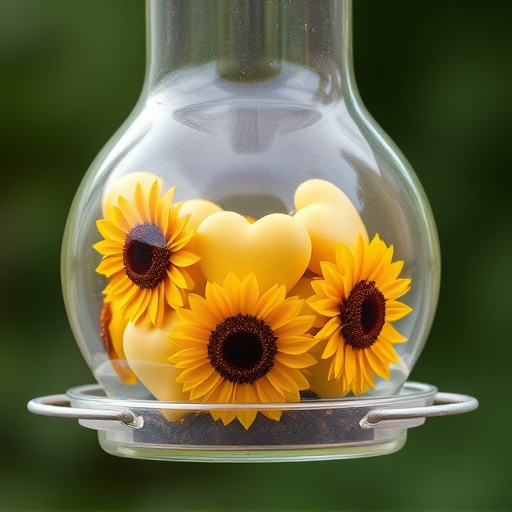 Sunflower hearts in clear plastic bird feeder
