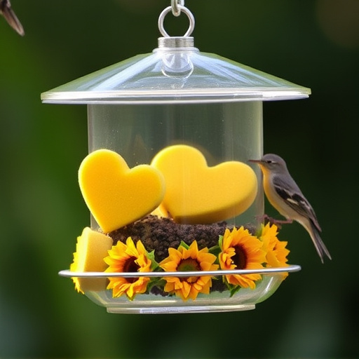 Sunflower hearts in clear plastic bird feeder