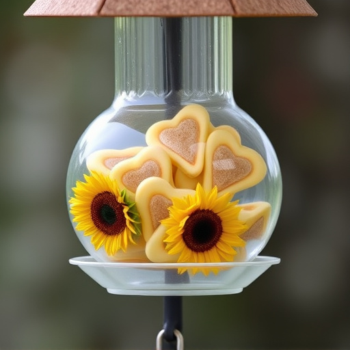 Sunflower hearts in clear plastic bird feeder