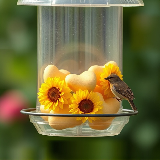 Sunflower hearts in clear plastic bird feeder