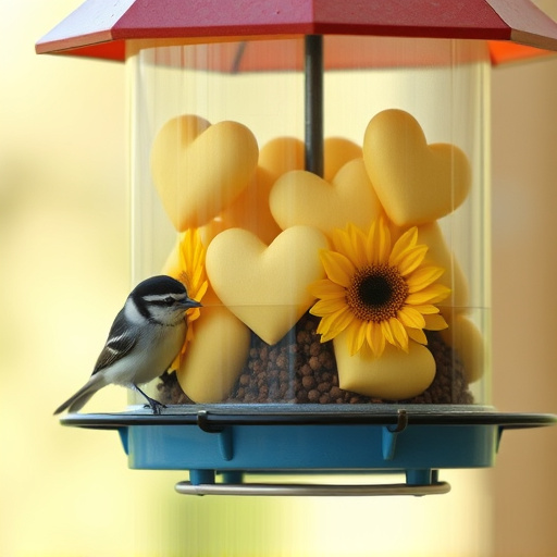 Sunflower hearts in clear plastic bird feeder