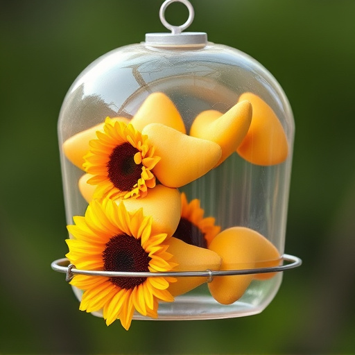 Sunflower hearts in clear plastic bird feeder