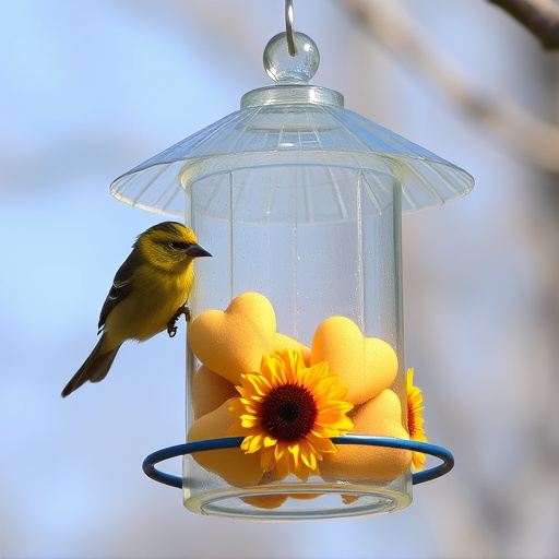 Sunflower hearts in clear plastic bird feeder