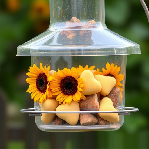 Sunflower hearts in clear plastic bird feeder