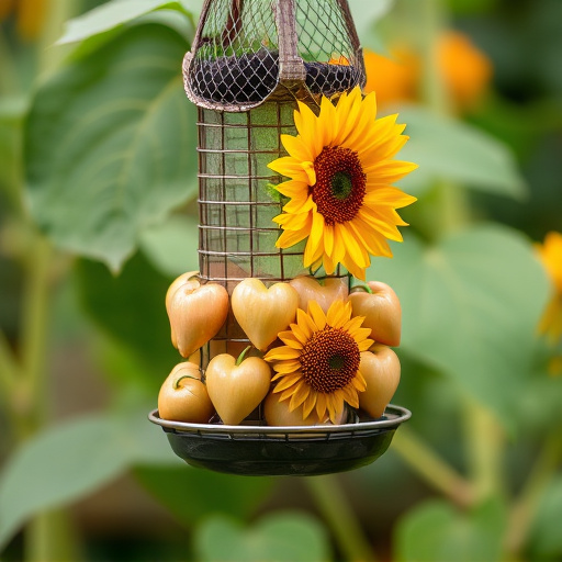 Sunflower hearts in hanging mesh feeder