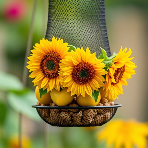 Sunflower hearts in hanging mesh feeder